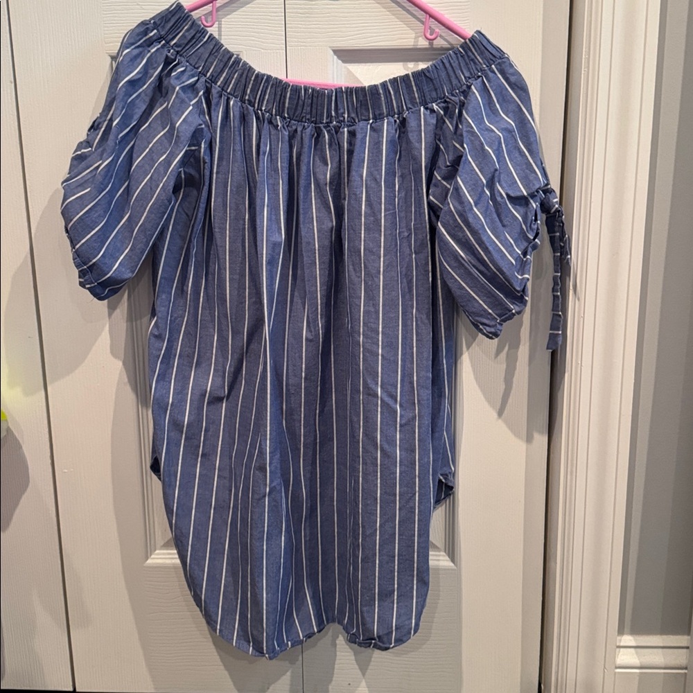 Blue Striped Off-Shoulder Top Sz M